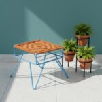 Furnshine - Prescott Bright Orange Woven Stool with Blue Metal Legs