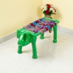 Furnshine - Benton Solid Wood Multicolor Woven Elephant Stool (Green Color)