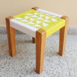Furnshine - Loren Solid Wood Stylish Yellow & White Handwoven Stool