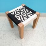 Furnshine - Chaucer Solid Sheesham Wood Black & White Handwoven Stool