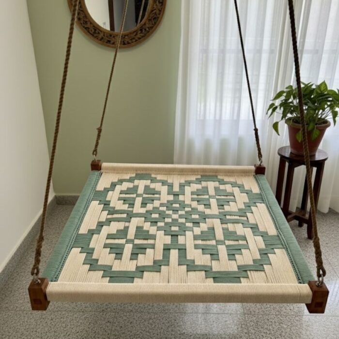 Furnshine - Rad Hand Woven Charpai Swing (White & Green Color) - Image 5