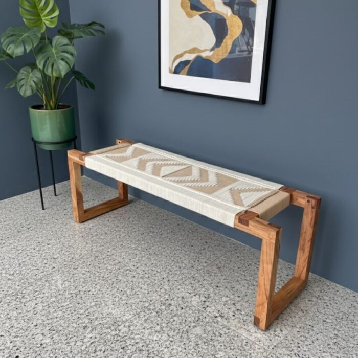 Furnshine - Eaton Mid Century Modern Woven Bench (White & Beige) - Image 1