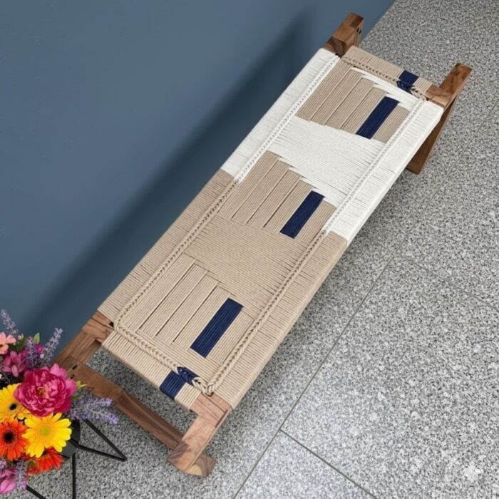 Furnshine - Jojo Handmade Entryway Woven Bench (Beige, Blue & White) - Image 1