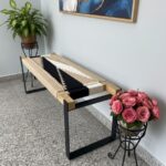 Furnshine - Welby Solid Wood Two Seater Woven Bench with Black Metal Legs (Black, Beige & White) - Image 3