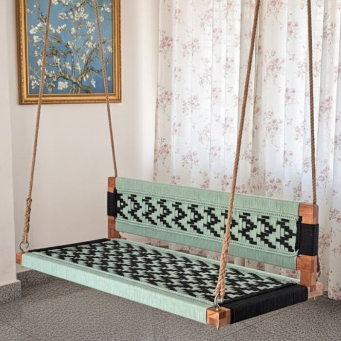 Furnshine - Ringo Light Green & Black Woven Pattern Swing with Backrest - Image 1