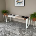Furnshine - Reign Solid Wood Handwoven Bench with White Metal Legs (White, Black & Beige)