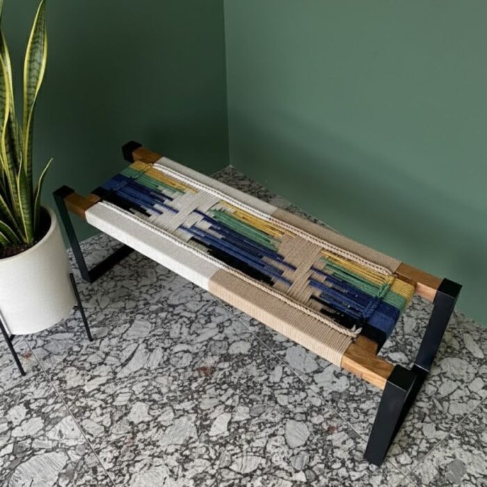 Furnshine - Elvin Two Seater Woven Bench with Black Metal Legs (Multicolor) - Image 1