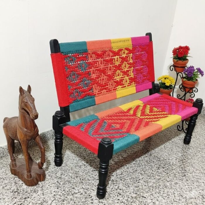 Furnshine - Walton Solid Wood Handwoven Backrest Bench (Multicolor) - Image 1