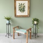 Furnshine - Fulton Solid Wood Handwoven Stool (White & Teal)