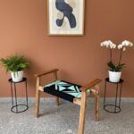 Furnshine - Dudley Solid Wood Hand Rest Woven Stool (Black & Teal)