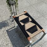 Furnshine - Stanton Solid Wood Entryway Single Seater Handwoven Stool with Silver Metal Legs