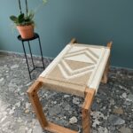 Furnshine - Howell Solid Wood Woven Stool (Beige & White) - Image 10