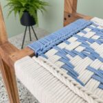 Furnshine - Hettie Solid Wood Hand Rest Woven Stool (White & Blue) - Image 10