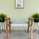 Furnshine - Hettie Solid Wood Hand Rest Woven Stool (White & Blue) - Image 11