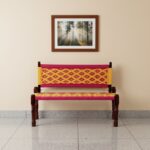 Furnshine - Swan Sheesham Wood Handwoven Backrest Bench (Pink & Yellow) - Image 2