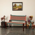 Furnshine - Prentice Solid Wood Handwoven Backrest Bench (Orange & Green) - Image 2