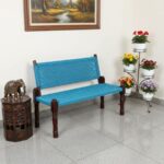 Furnshine - Parson Solid Wood Handwoven Backrest Bench (Blue) - Image 2