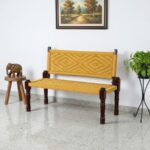 Furnshine - Laurie Solid Wood Handwoven Backrest Bench (Yellow) - Image 2