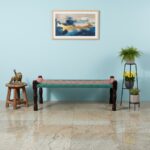 Furnshine - Austen Handwoven Sheesham Wood Bench (Orange & Green) - Image 2