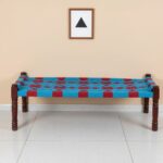 Furnshine - Thorne Solid Sheesham Wood Handwoven Charpai/Khaat (Blue & Red) - Image 2