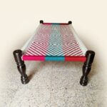 Furnshine - Pascoe Solid Sheesham Wood Handwoven Charpai/Khatiya (Teal, Burgundy & White) - Image 2