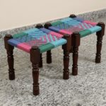 Furnshine - Morton Sheesham Wood Multicolor Woven Seating Stool Pidha (Set of 2) - Image 2