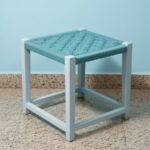 Furnshine - Dimity Teal Woven Stool with White Solid Wood Legs - Image 2