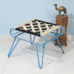 Furnshine - Carlisle Bold Black & Off-White Woven Stool with Light Blue Metal Legs - Image 2