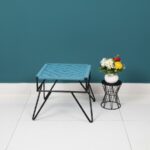 Furnshine - Henley Turquoise Blue & Rich Maroon Woven Stool with Black Metal Legs - Image 2