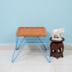 Furnshine - Prescott Bright Orange Woven Stool with Blue Metal Legs - Image 2