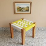 Furnshine - Loren Solid Wood Stylish Yellow & White Handwoven Stool - Image 2