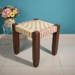 Furnshine - Hazelton Solid Sheesham Wood Multicolor Handwoven Stool - Image 2
