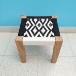 Furnshine - Chaucer Solid Sheesham Wood Black & White Handwoven Stool - Image 2
