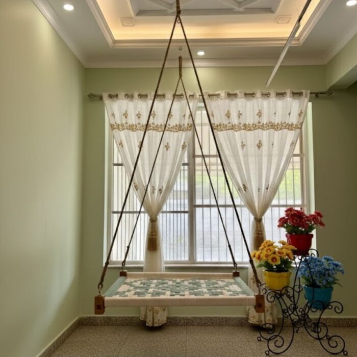 Furnshine - Rad Hand Woven Charpai Swing (White & Green Color) - Image 2