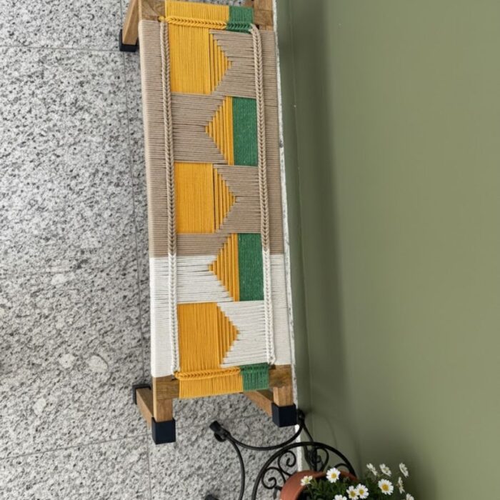 Furnshine - Karter Two Seater Hand Woven Bench with Metal Legs (Yellow, Green, White & Beige) - Image 3