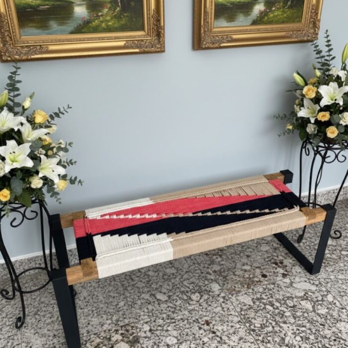 Furnshine - Lettice Two Seater Woven Bench with Metal Legs (Red, Black, Beige & White Color) - Image 2
