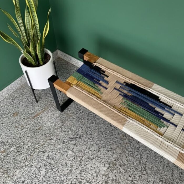 Furnshine - Elvin Two Seater Woven Bench with Black Metal Legs (Multicolor) - Image 2