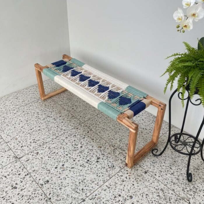 Furnshine - Eldred Boho Modern Woven Bench (Beige, Blue, White & Bottle Green) - Image 2