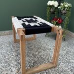 Furnshine - Cannon Solid Wood Handwoven Stool (White & Black) - Image 2