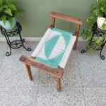 Furnshine - Fulton Solid Wood Handwoven Stool (White & Teal) - Image 2