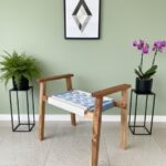 Furnshine - Hettie Solid Wood Hand Rest Woven Stool (White & Blue) - Image 2