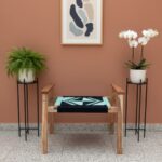 Furnshine - Dudley Solid Wood Hand Rest Woven Stool (Black & Teal) - Image 2