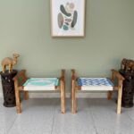Furnshine - Odell Set of Two Solid Wood Hand Rest Woven Stool (White, Blue & Teal) - Image 2