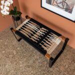 Furnshine - Raleigh Solid Wood Entryway Single Seater Woven Stool with Black Metal Legs - Image 2
