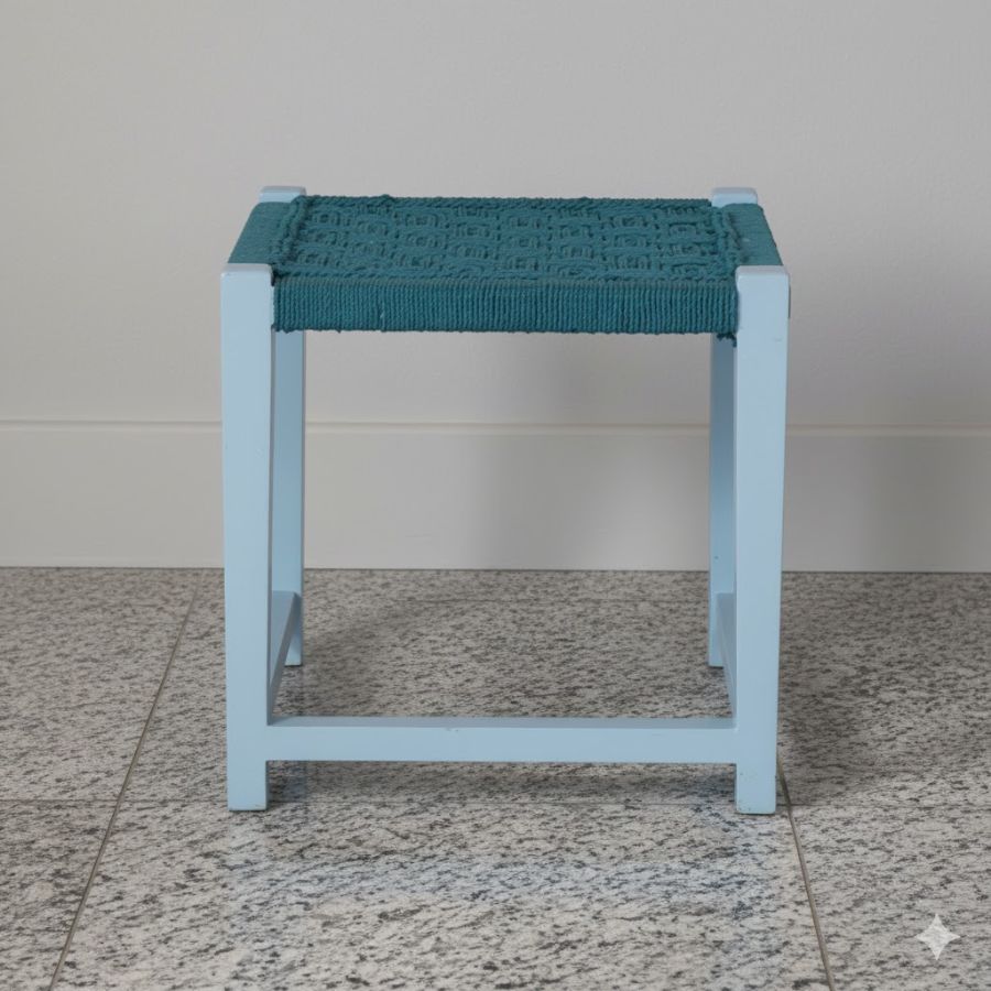 2 Furnshine - Hartley Teal & Light Pastel Blue Solid Wood Woven Stool - Image 4