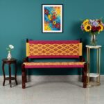 Furnshine - Swan Sheesham Wood Handwoven Backrest Bench (Pink & Yellow) - Image 3