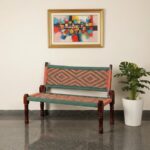 Furnshine - Prentice Solid Wood Handwoven Backrest Bench (Orange & Green) - Image 3