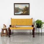 Furnshine - Laurie Solid Wood Handwoven Backrest Bench (Yellow) - Image 4