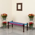 Furnshine - Mick Handwoven Sheesham Wood Bench (Light Blue & Pink) - Image 3