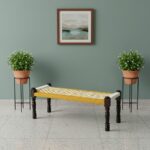 Furnshine - Genesis Handwoven Sheesham Wood Bench (Yellow & White) - Image 4